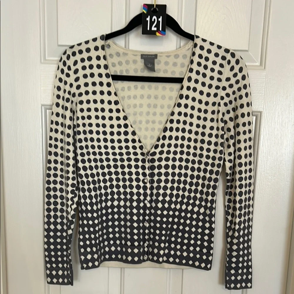 Ann Taylor Black and Cream Polka Dot Cardigan Sweater Sz S
